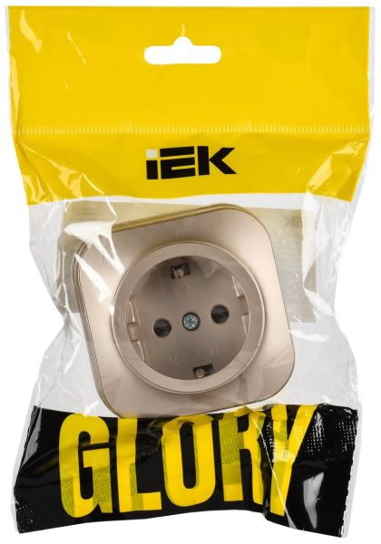 купить Глори шампань розетка открытая 1-мест заземление IP20  в Сыктывкаре Глори шампань розетка открытая 1-мест заземление IP20