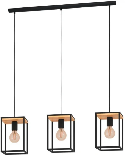 Светильник подвес 3*40Вт E27 черный/св.дерево геометрический Лофт