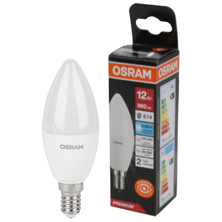 Лампа свеча свд Е14 12Вт 6500К 960лм B39 матовая Osram LED Value black