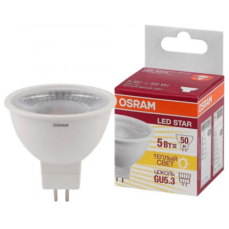 купить Лампа свд 220В GU5.3 5Вт 3000К 400лм MR16 матовая Osram Led Star в Сыктывкаре Лампа свд 220В GU5.3 5Вт 3000К 400лм MR16 матовая Osram Led Star