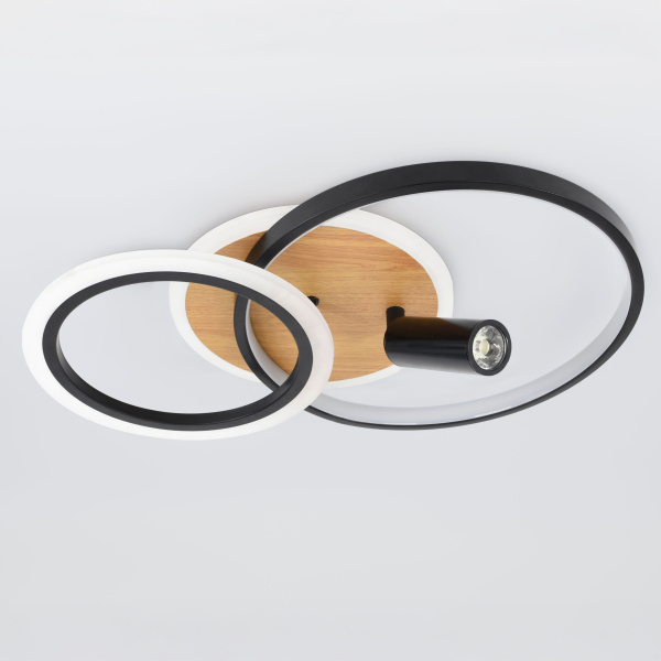 Светильник потолочный (люстра) свд 85Вт 3000К-6500К 6900лм черный/дерево пульт 