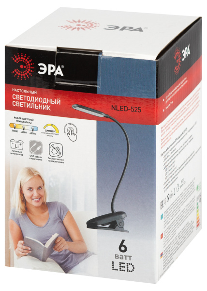 купить Светильник настольный свд 6Вт 3000-6500К лм черный прищепка диммер аккумулятор ЭРА управление жестом в Сыктывкаре Светильник настольный свд 6Вт 3000-6500К лм черный прищепка диммер аккумулятор ЭРА управление жестом