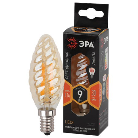 купить Лампа свеча витая свд Е14 9Вт 2700К 770лм BTW прозрачная золото филамент   в Сыктывкаре Лампа свеча витая свд Е14 9Вт 2700К 770лм BTW прозрачная золото филамент