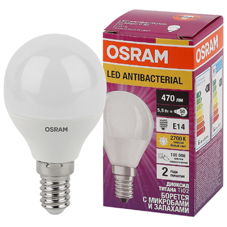 Лампа шар свд Е14 5,5Вт 2700К 470лм P45 матовый Osram