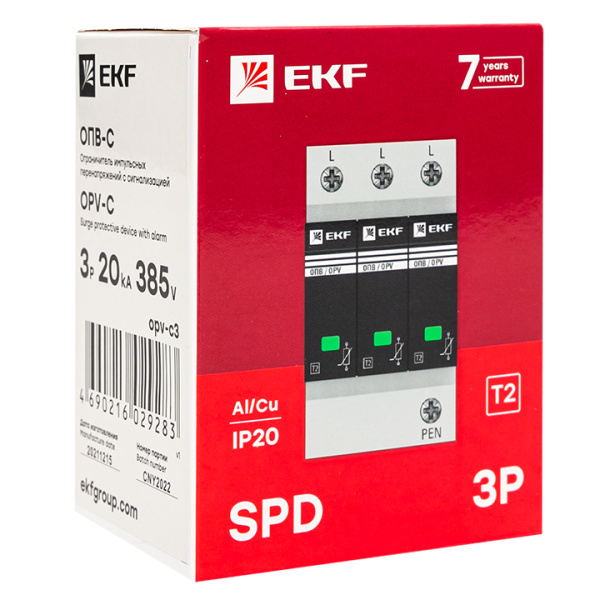 Ограничитель перенапряжения ОПВ-С 3Р 20/20кА 440В EKF