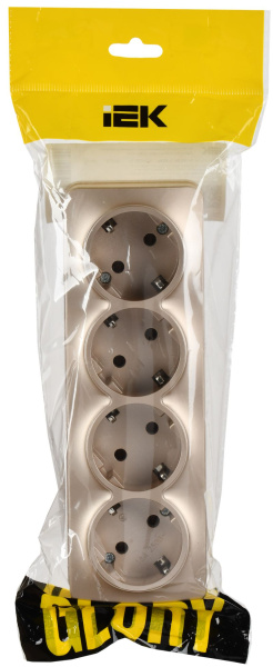 купить Глори шампань розетка открытая 4-мест заземление IP20  в Сыктывкаре Глори шампань розетка открытая 4-мест заземление IP20